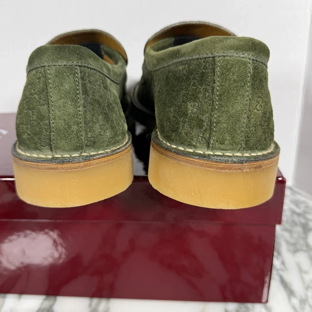 Gucci 831289 Mens GG Monogram Suede Crepe Sole Loafers Green 651289 UK 9.5